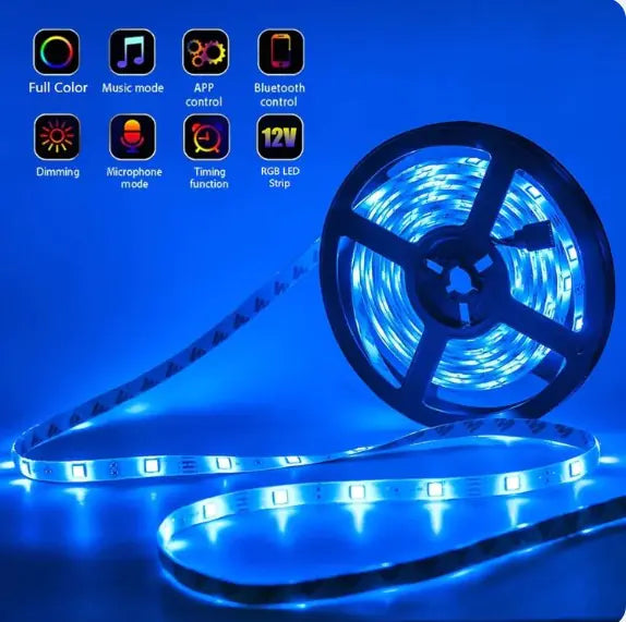 Voice controlled LED strip lights in modern living room