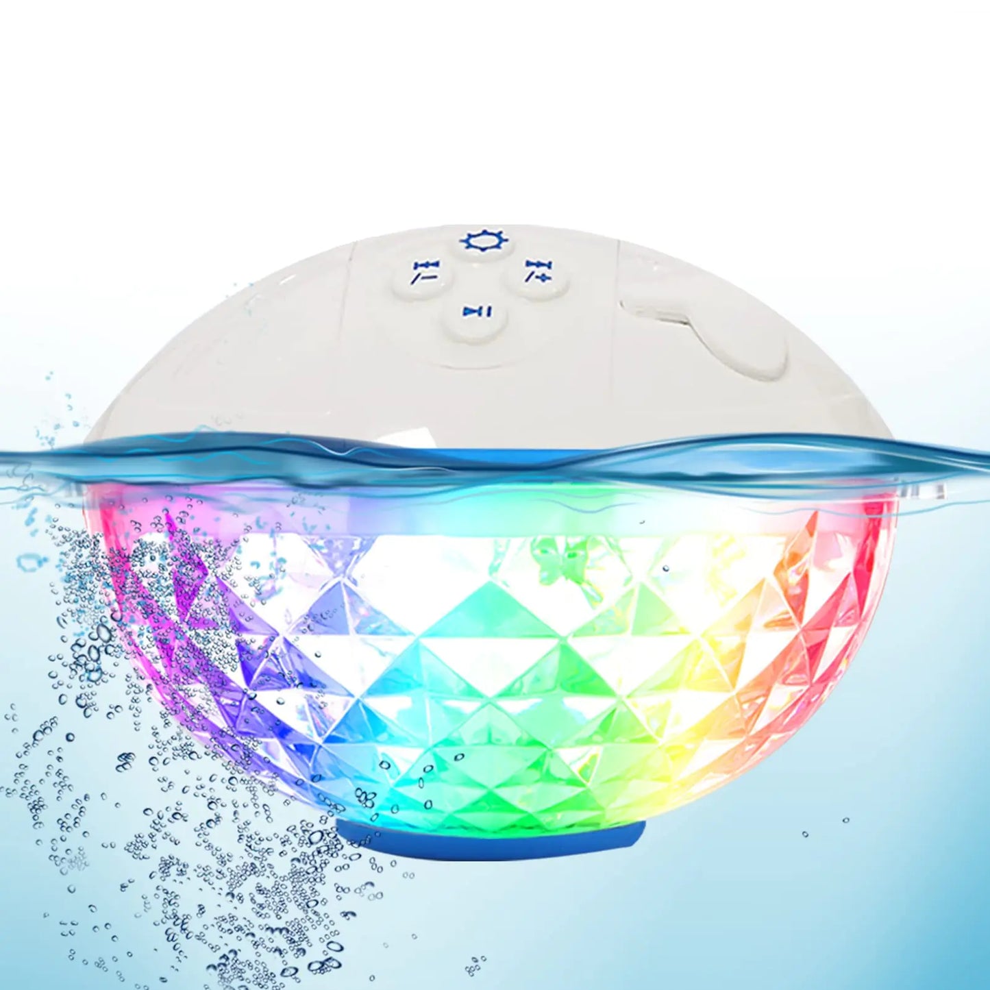 Waterproof Bluetooth speaker with LED lights on by the pool

