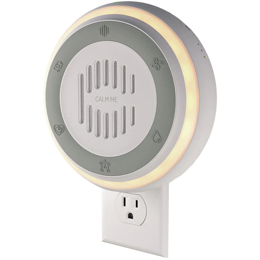 Sound machine plugged into nursery wall providing calming sound