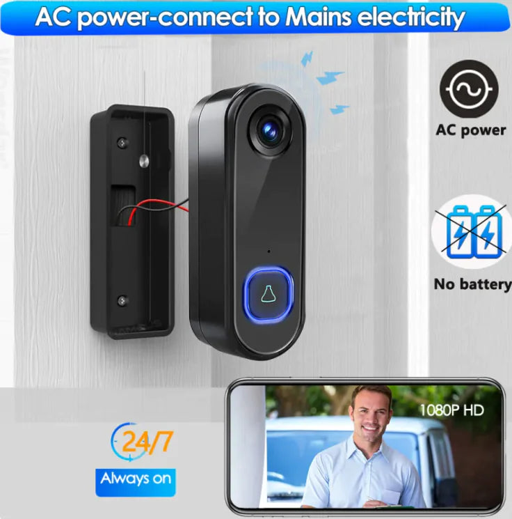 Smart home phone integrated control doorbell installed on wall